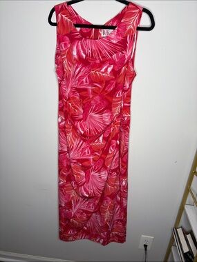 Vintage R&K Pink and Coral Tropical Leaf Sleeveless Dress